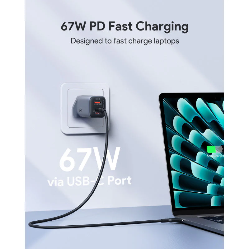 Aukey PA-B6U Omnia Mix 67W UFCS 3-Port Wall Charger (Grey) - Image 7