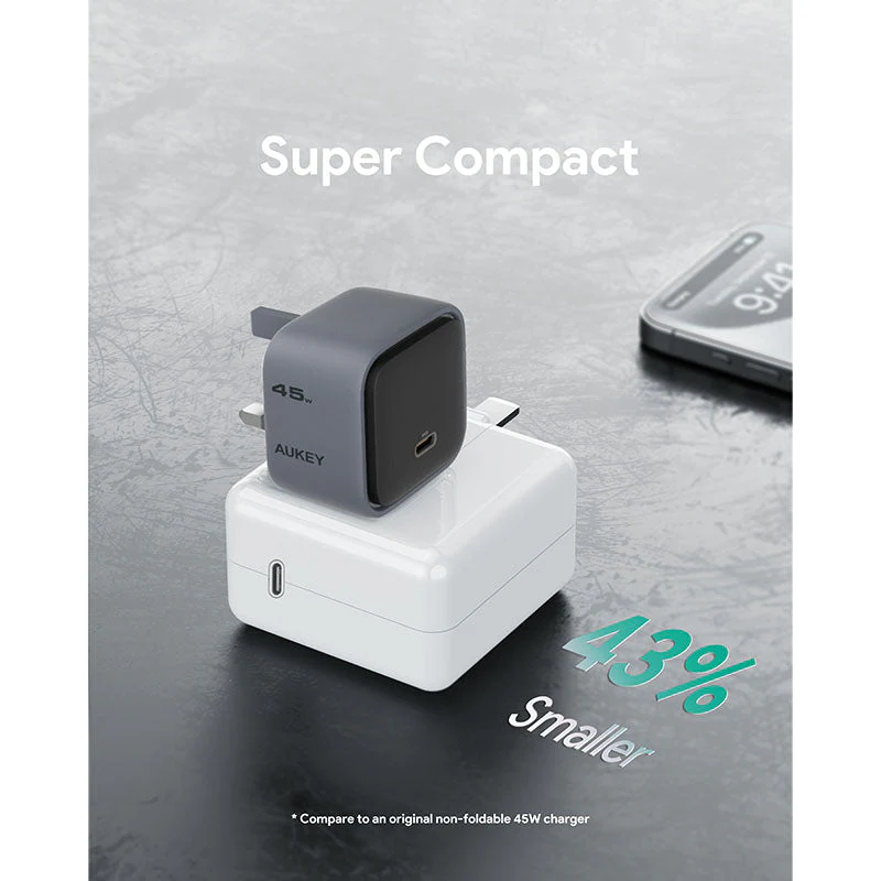 Aukey PA-C2 Comet 45W Fast Charging Wall Charger with GaN Technology - Gray - Image 6