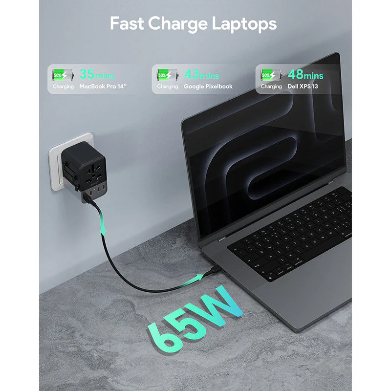 Aukey PA-TA08A Travel Mate 65W GaN Universal Adapter With USB-C and USB-A Ports - Image 2