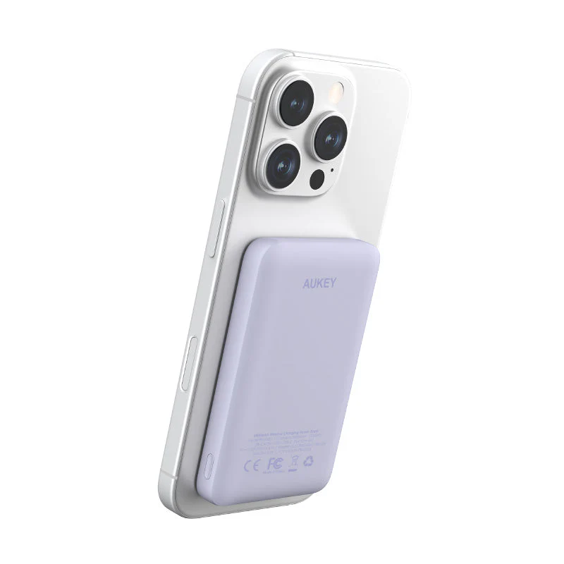 Aukey PB-MS03 MagFusion Slim 5000mAh Magnetic Wireless Charging Power Bank (Purple) - Image 3