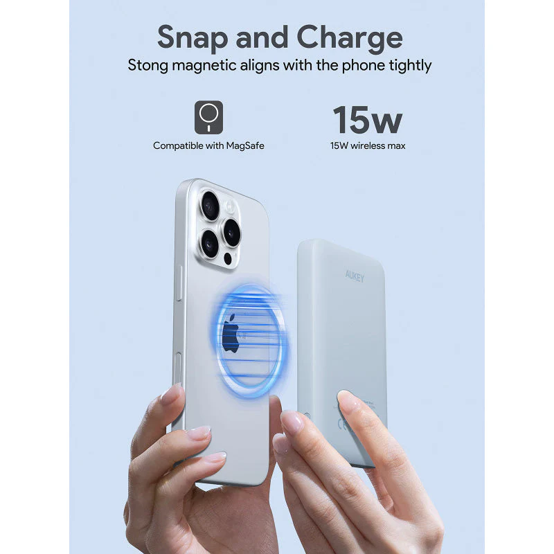 Aukey PB-MS03 MagFusion Slim 5000mAh Magnetic Wireless Charging Power Bank (Sky Blue) - Image 5