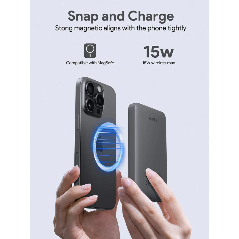 Aukey PB-MS03 MagFusion Slim 5000mAh Magnetic Wireless Charging Power Bank (Storm Gray) - Image 7