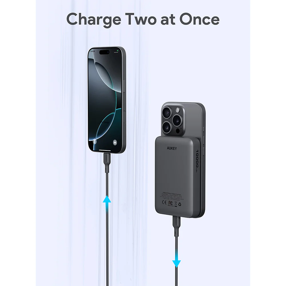 Aukey PB-MS04 MagFusion Slim 10,000mAh Magnetic Wireless Charging Power Bank (CCC-Certified) – Gray - Image 4