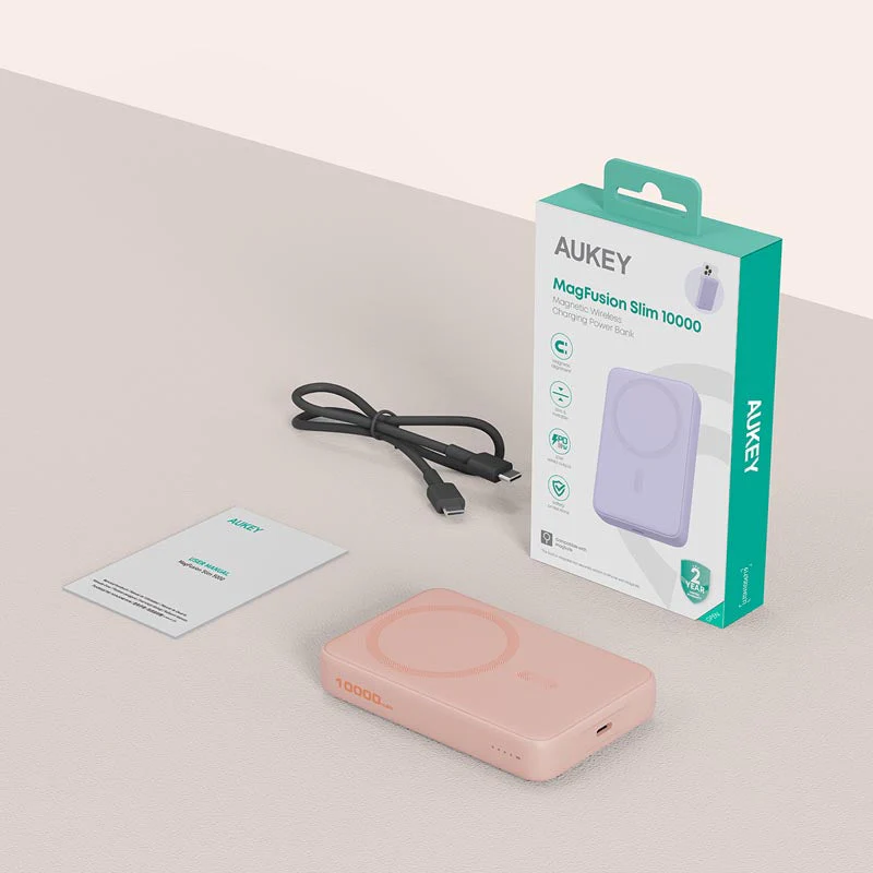 Aukey PB-MS04 Magfusion Slim 10K Magnetic Wireless Power Bank (Pink) - Image 6