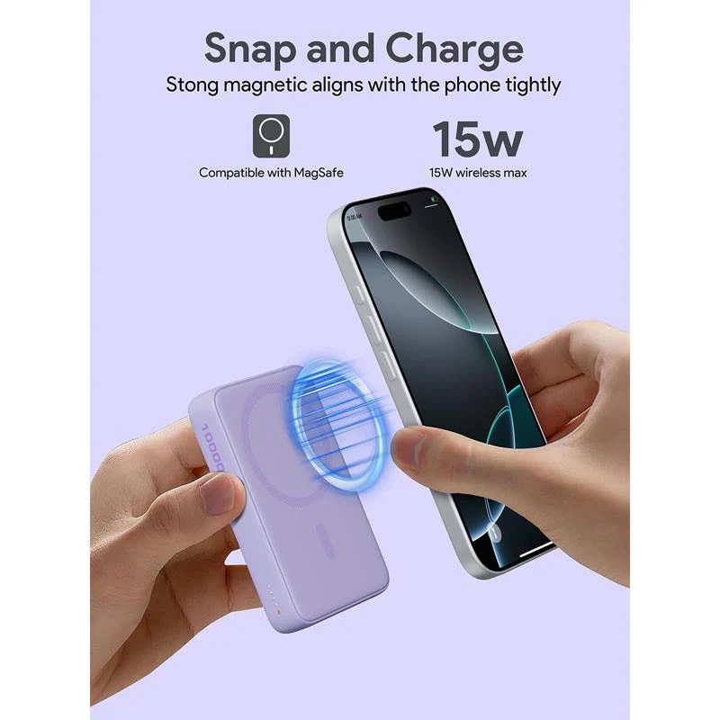 Aukey PB-MS04 Magfusion Slim 10K Magnetic Wireless Power Bank (Purple) - Image 9