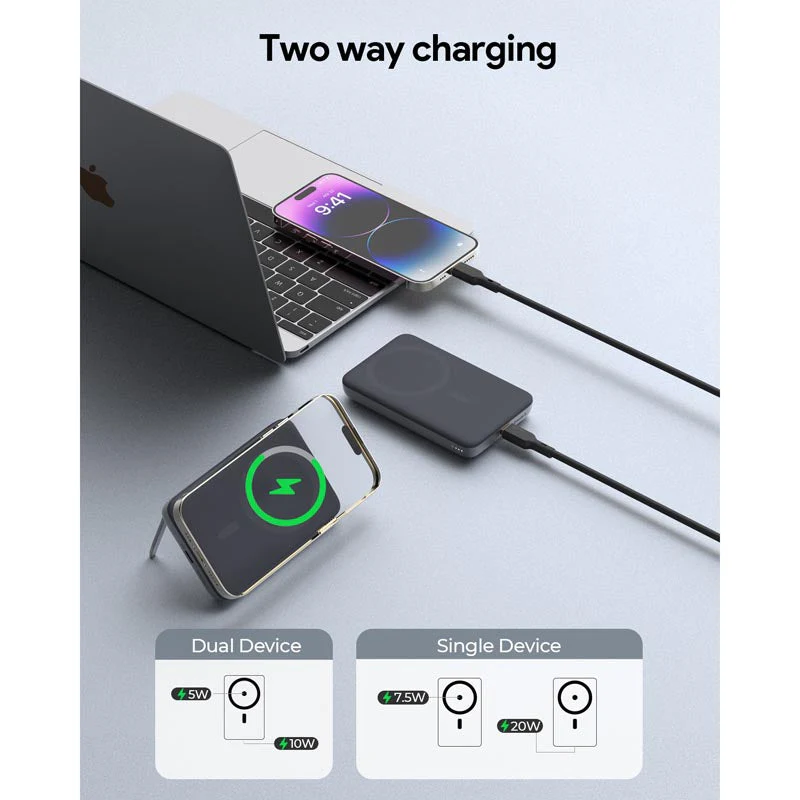 Aukey PB-MS05 6700mAh Qi2 Magnetic Wireless Charging Power Bank (Gray) - Image 5