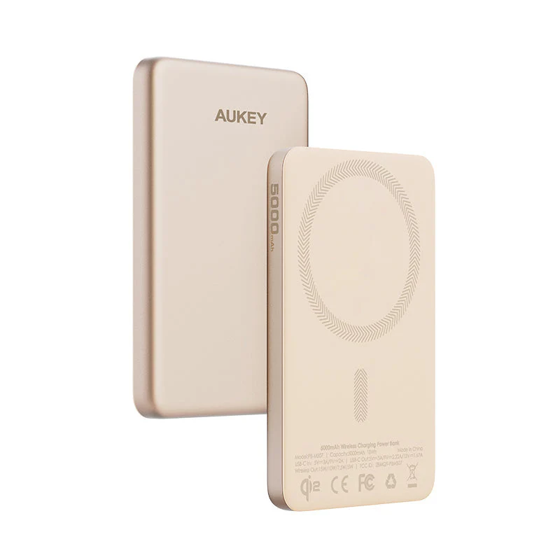 Aukey PB-MS07 MagFusion M Qi2 5000mAh Magnetic Wireless Power Bank - Desert Gold