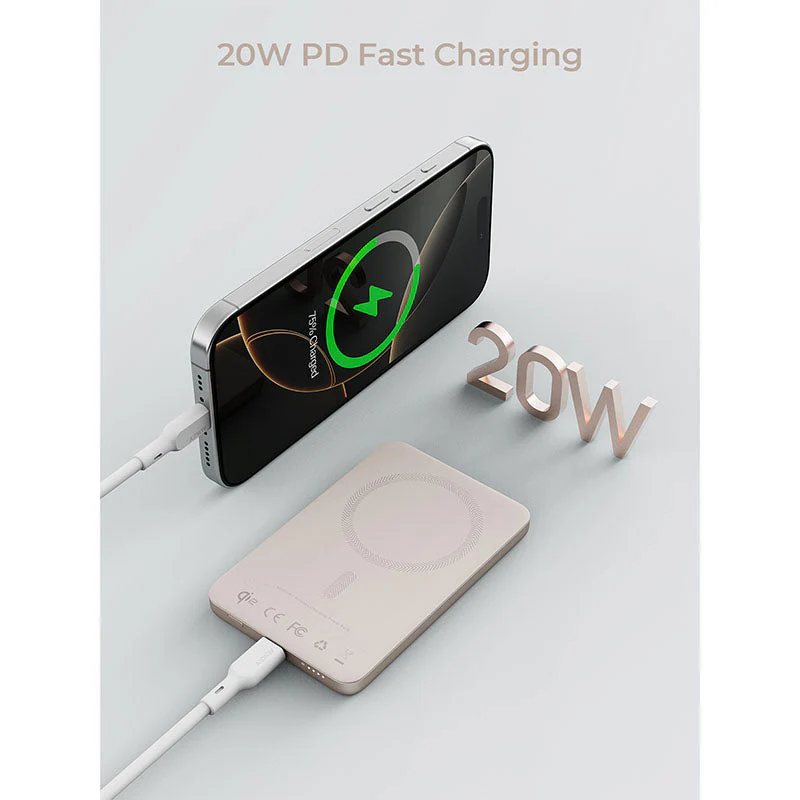 Aukey PB-MS07 MagFusion M Qi2 5000mAh Magnetic Wireless Power Bank - Desert Gold - Image 2