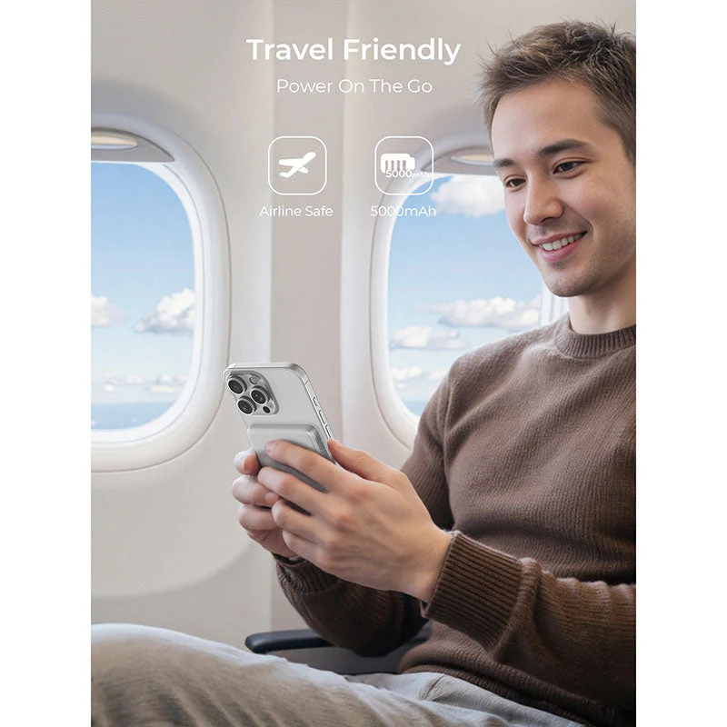 Aukey PB-MS07 MagFusion M Qi2 5000mAh Magnetic Wireless Power Bank - Silver White - Image 2