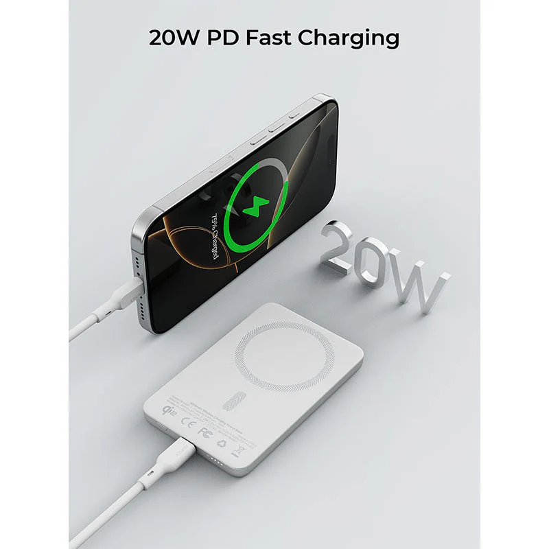 Aukey PB-MS07 MagFusion M Qi2 5000mAh Magnetic Wireless Power Bank - Silver White - Image 6