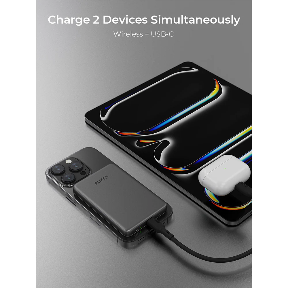 Aukey PB-MS07A MagFusion M 5,000mAh Qi2 Magnetic Wireless Power Bank (CCC-Certified) - Dark Gray - Image 3