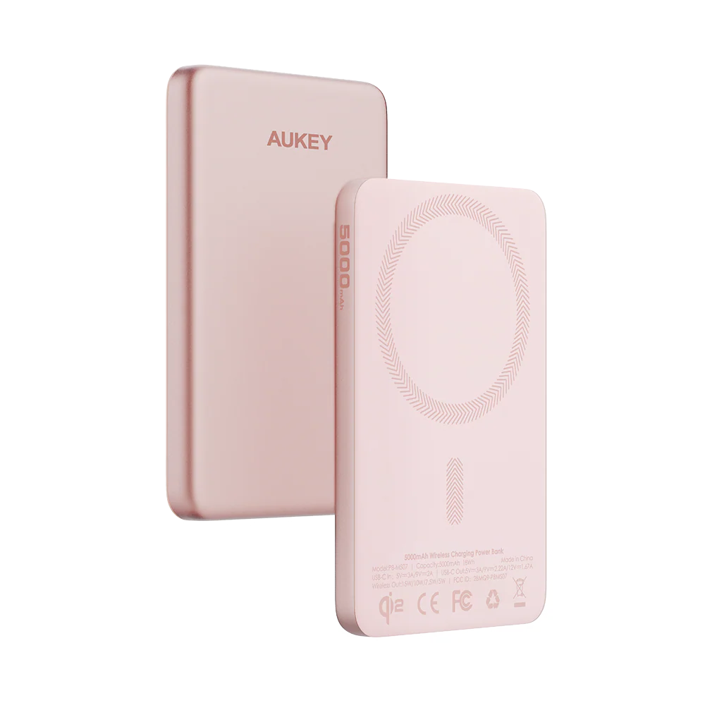 Aukey PB-MS07A MagFusion M 5,000mAh Qi2 Magnetic Wireless Power Bank (CCC-Certified) - Dawn Peach