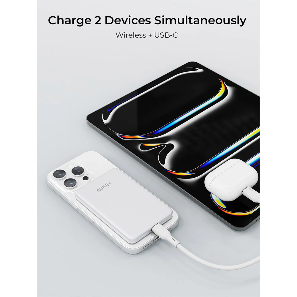 Aukey PB-MS07A MagFusion M 5,000mAh Qi2 Magnetic Wireless Power Bank (CCC-Certified) - Silver White - Image 3