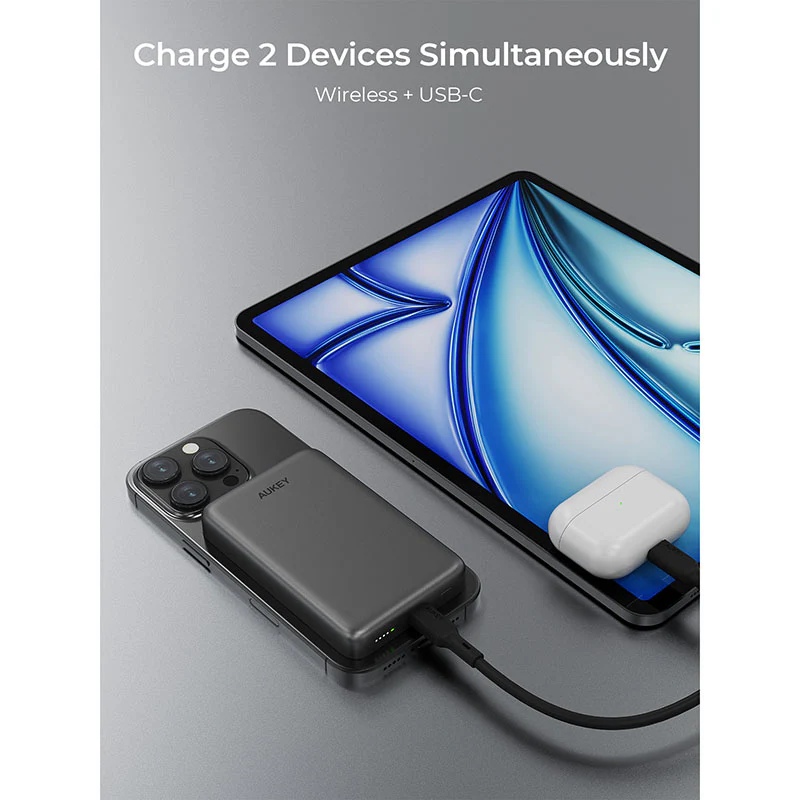 Aukey PB-MS08 MagFusion M Qi2 10,000mAh Magnetic Wireless Charging Power Bank (Dark Gray) - Image 7