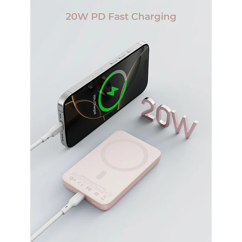 Aukey PB-MS08 MagFusion M Qi2 10,000mAh Magnetic Wireless Charging Power Bank (Dawn Peach) - Image 8