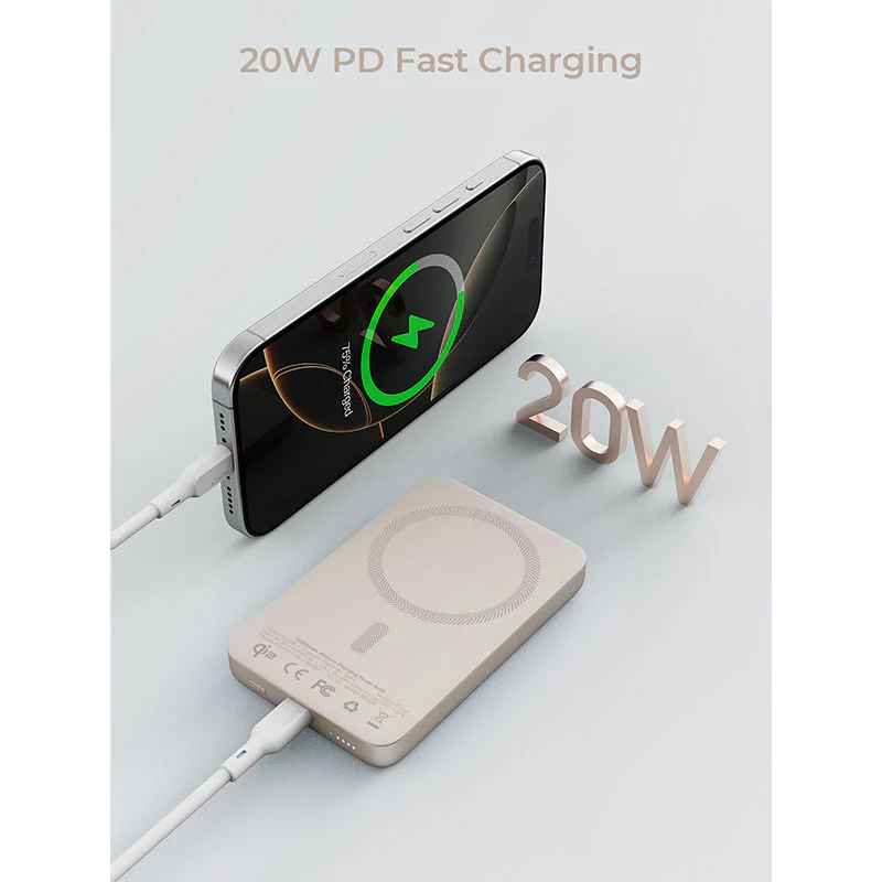Aukey PB-MS08 MagFusion M Qi2 10,000mAh Magnetic Wireless Charging Power Bank (Desert Gold) - Image 2