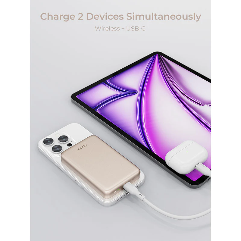Aukey PB-MS08 MagFusion M Qi2 10,000mAh Magnetic Wireless Charging Power Bank (Desert Gold) - Image 4