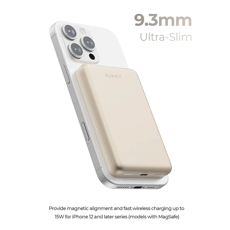 Aukey PB-MS08 MagFusion M Qi2 10,000mAh Magnetic Wireless Charging Power Bank (Desert Gold) - Image 9