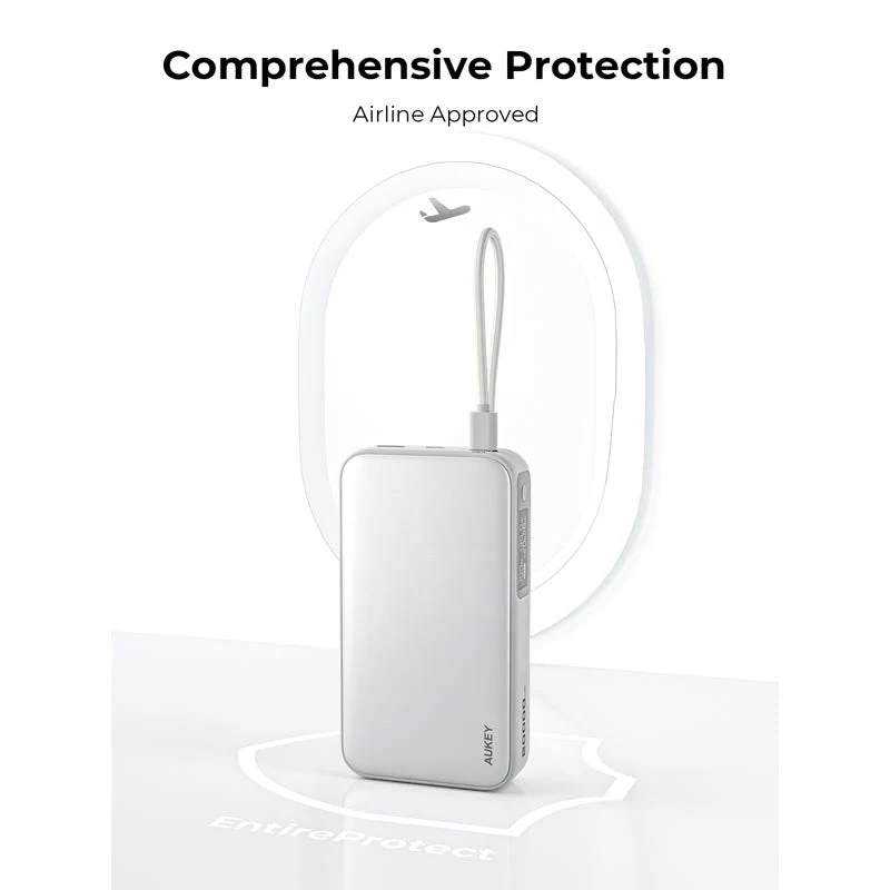 Aukey PB-Y48 Spark Sling 20,000mAh Compact Fast Charging Power Bank with Built-in USB-C Cable (White) - Image 4