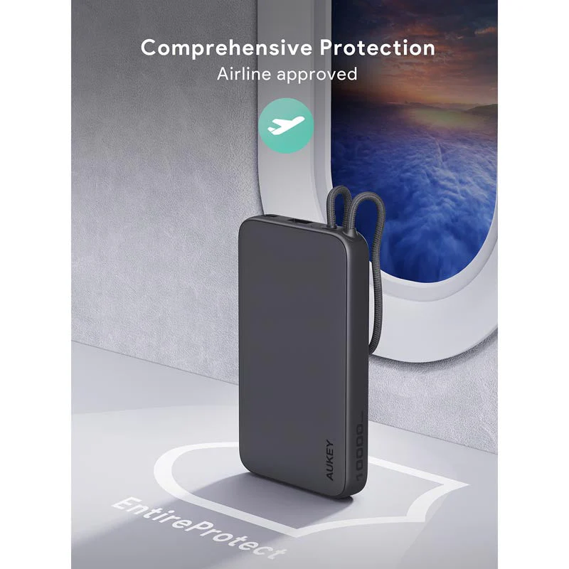 Aukey PB-Y53 Spark Sling 10K Lite Slim Power Bank with Build in C Cable (Gray) - Image 7