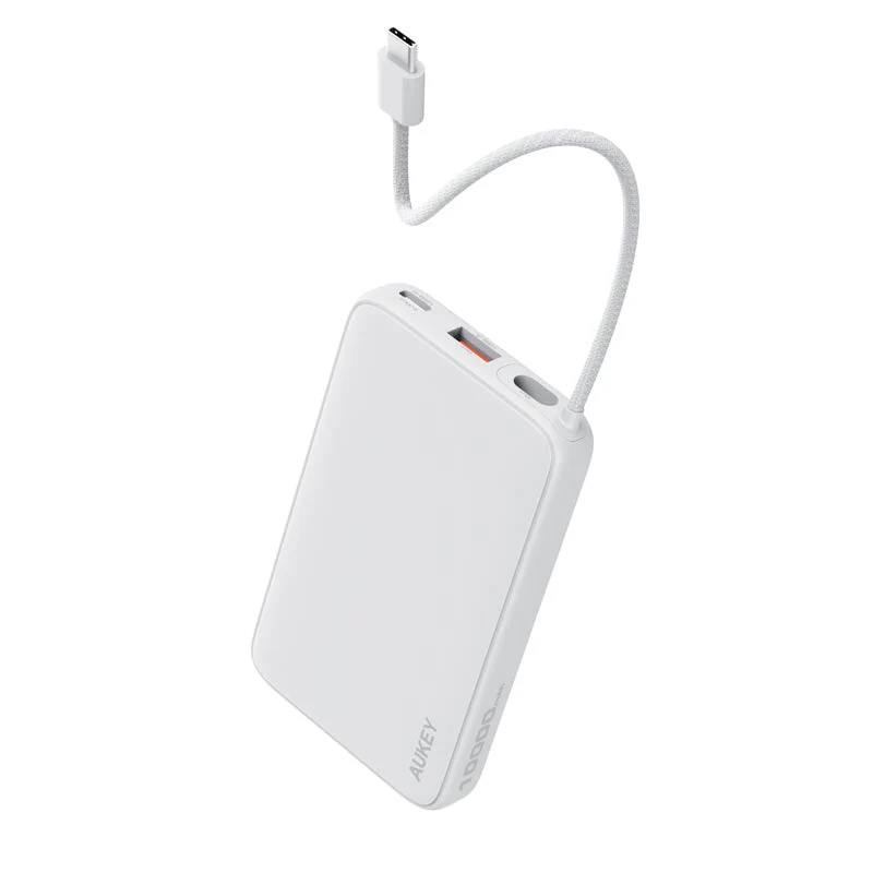 Aukey PB-Y53 Spark Sling 10K Lite Slim Power Bank with Build in C Cable (White)