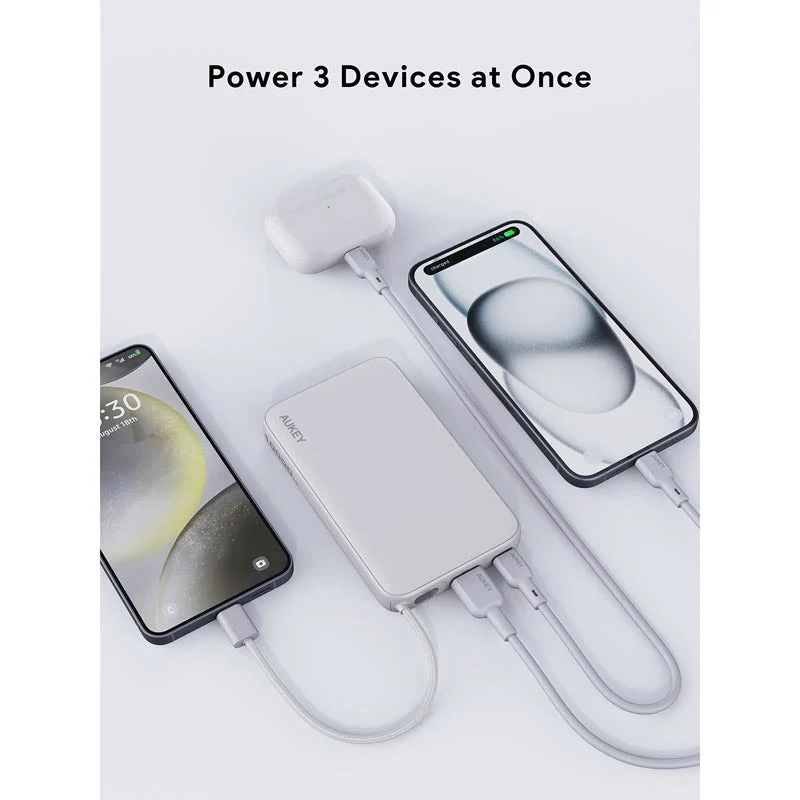 Aukey PB-Y53 Spark Sling 10K Lite Slim Power Bank with Build in C Cable (White) - Image 6