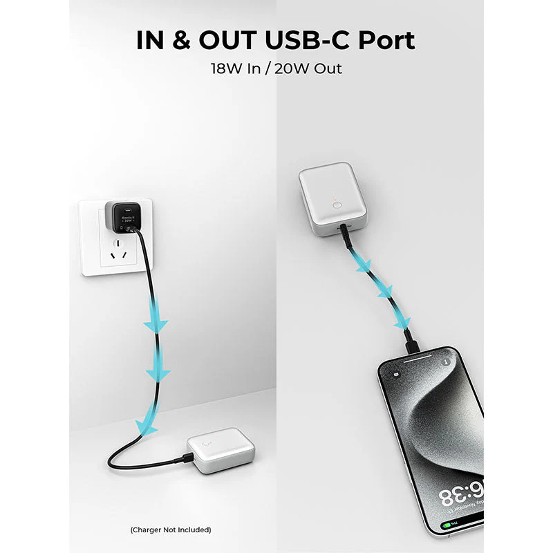 Aukey PB-Y55 Spark Mini 10000mAh Compact Fast Charging Power Bank with 20W PD (Frost White) - Image 4