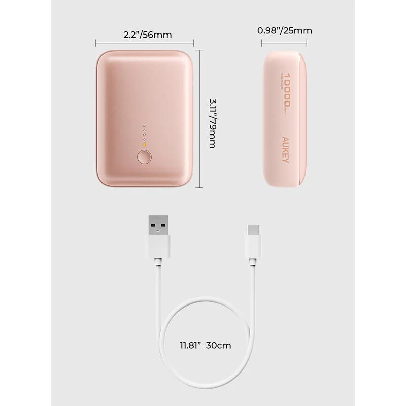 Aukey PB-Y55 Spark Mini 10000mAh Compact Fast Charging Power Bank with 20W PD (Pink) - Image 11