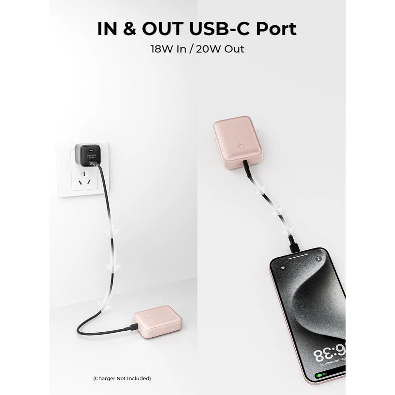 Aukey PB-Y55 Spark Mini 10000mAh Compact Fast Charging Power Bank with 20W PD (Pink) - Image 5