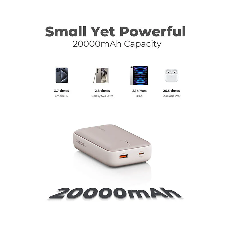 Aukey PB-Y57 Spark Mini 20000mAh Compact Fast Charging Power Bank with 20W PD (Desert Gold Titanium) - Image 7
