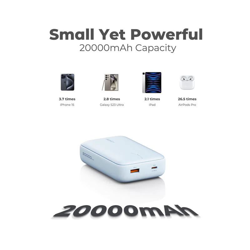 Aukey PB-Y57 Spark Mini 20000mAh Compact Fast Charging Power Bank with 20W PD (Blue) - Image 5