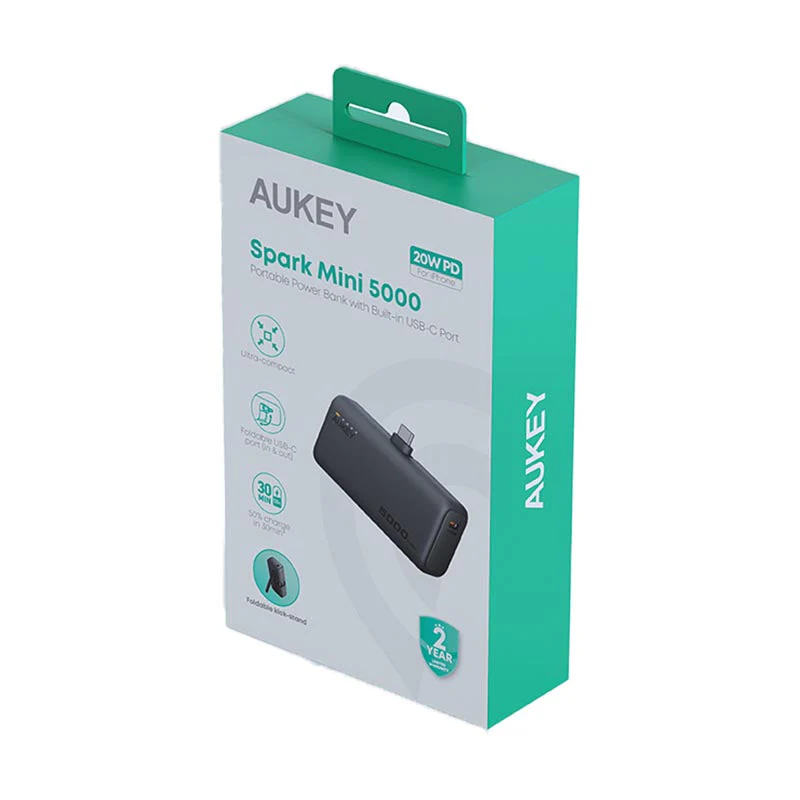Aukey PB-Y59 Spark Mini 5000mAh Portable Power Bank with Built-in USB-C Port (Grey) - Image 11