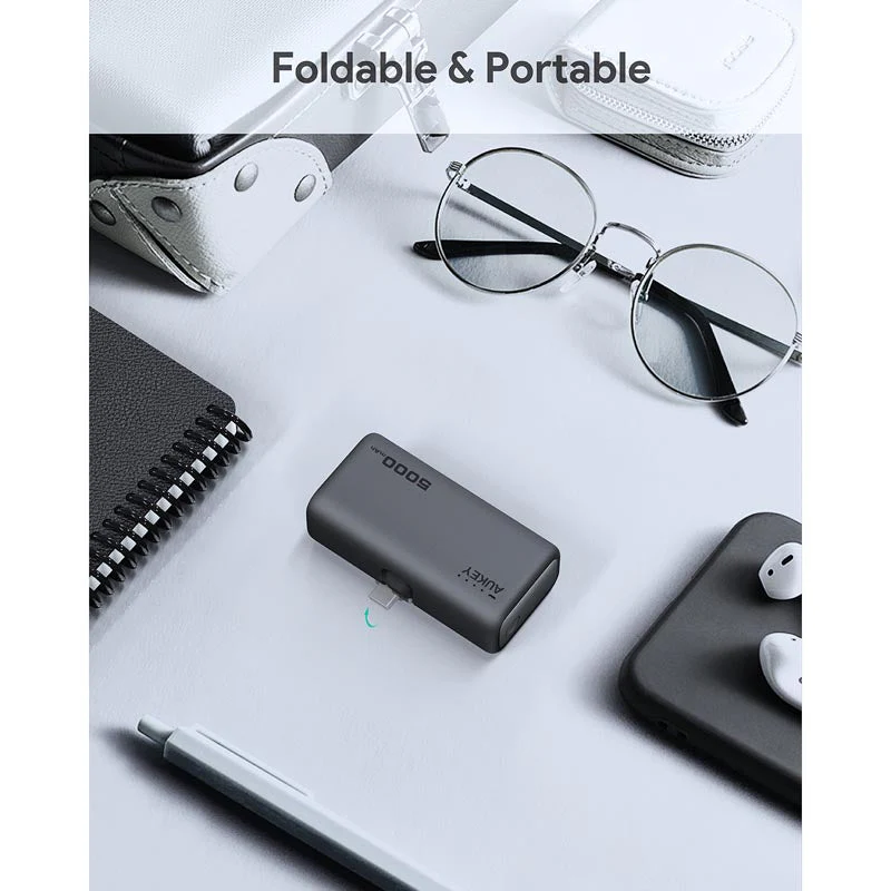 Aukey PB-Y59 Spark Mini 5000mAh Portable Power Bank with Built-in USB-C Port (Grey) - Image 5