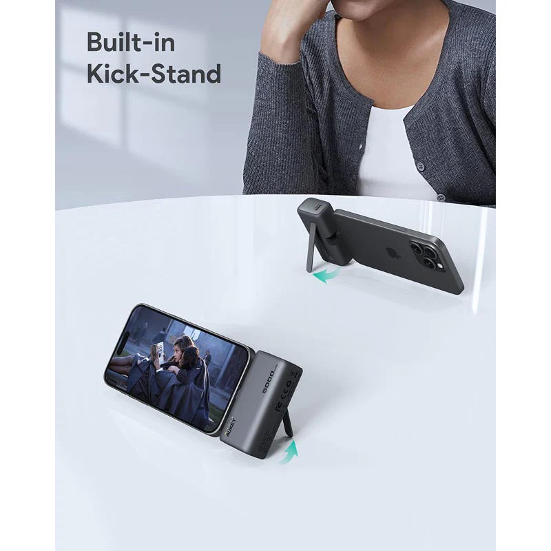Aukey PB-Y59 Spark Mini 5000mAh Portable Power Bank with Built-in USB-C Port (Grey) - Image 8
