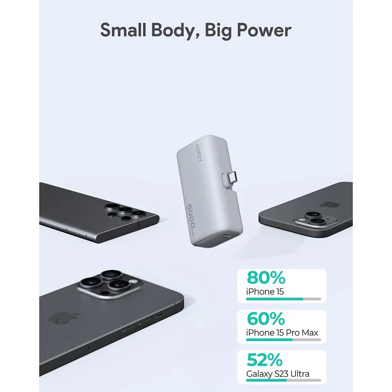 Aukey PB-Y59 Spark Mini 5000mAh Portable Power Bank with Built-in USB-C Port (White) - Image 4