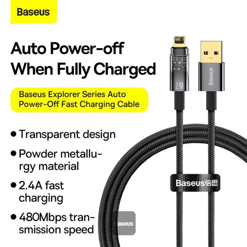 Baseus Explorer Auto Off Fast Charging USB to C 100W 1M Blk - Image 7