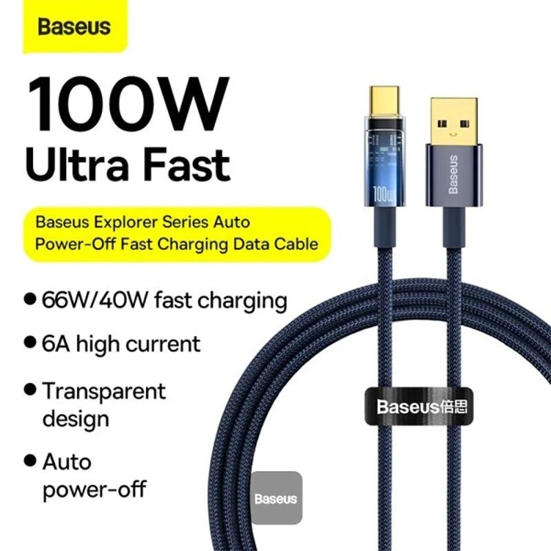 Baseus Explorer Auto Off Fast Charging USB to C 100W 1M Blue - Image 3