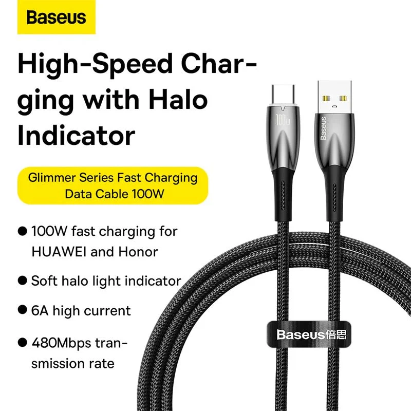 Baseus Glimmer Series Fast Charging USB to C 100W 1m Blue - Image 3
