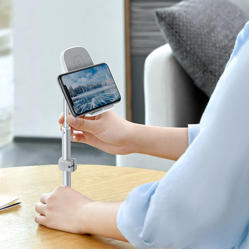 Baseus SUWY-D0S Literary Youth Desktop Bracket (Telescopic + Wireless Charging) Silver - Image 9