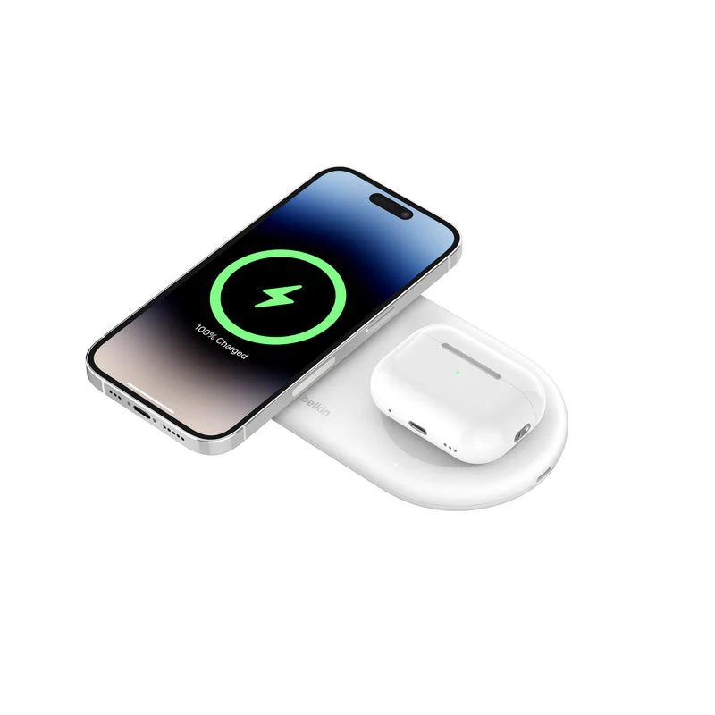 Belkin BoostCharge Pro 2-in-1 Magnetic Wireless Charging Pad with Qi2 15W (White) - Image 2
