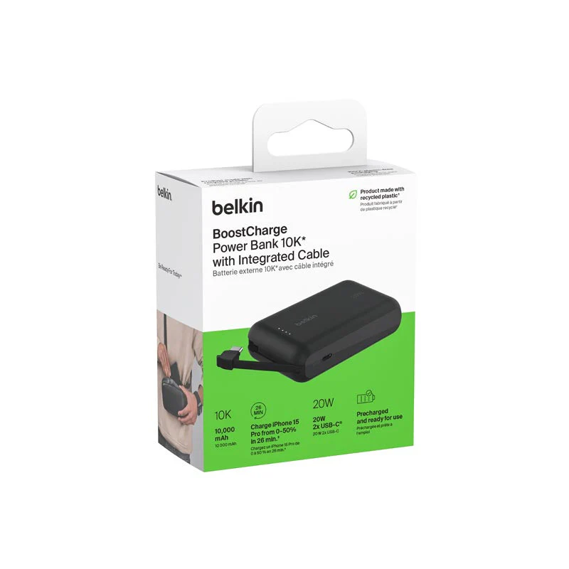 Belkin BPB021fqBK BoostCharge Power Bank 10K with Integrated Cable (Black) - Image 4