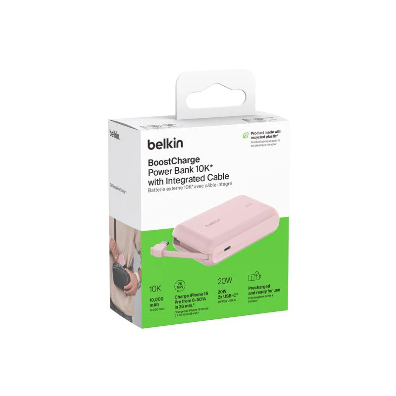 Belkin BPB021fqPK BoostCharge Power Bank 10K with Integrated Cable (Pink) - Image 4