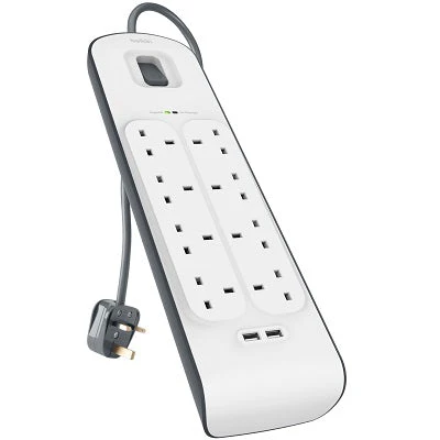 Belkin BSV804sa2M 8-Outlets Surge Protection Strip with 2 USB Ports 2M