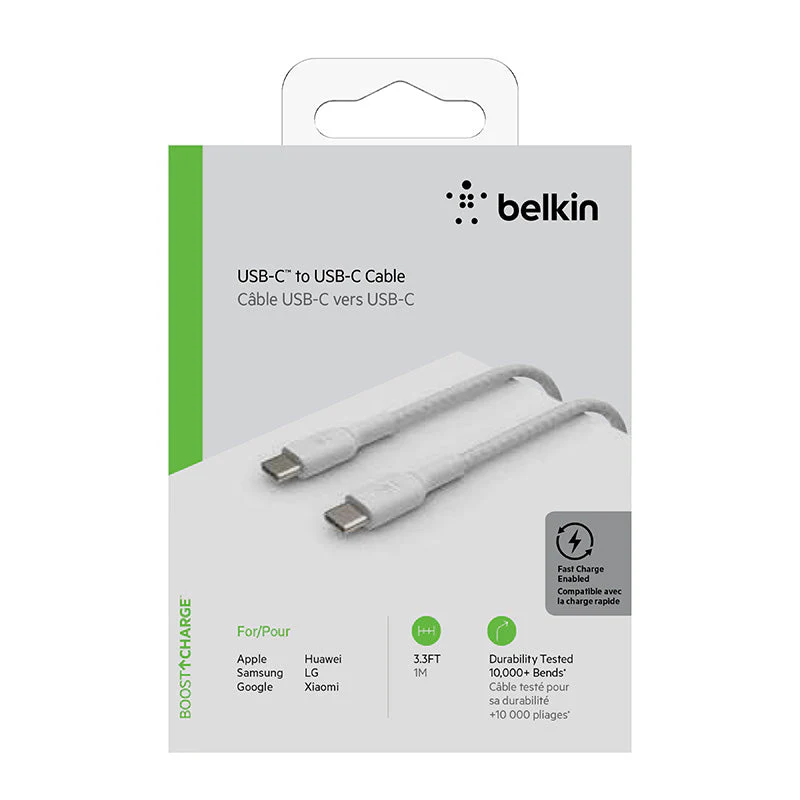 Belkin CAB004bt1MWH BoostCharge Braided USB-C to USB-C Cable (White, 1M) - Image 2
