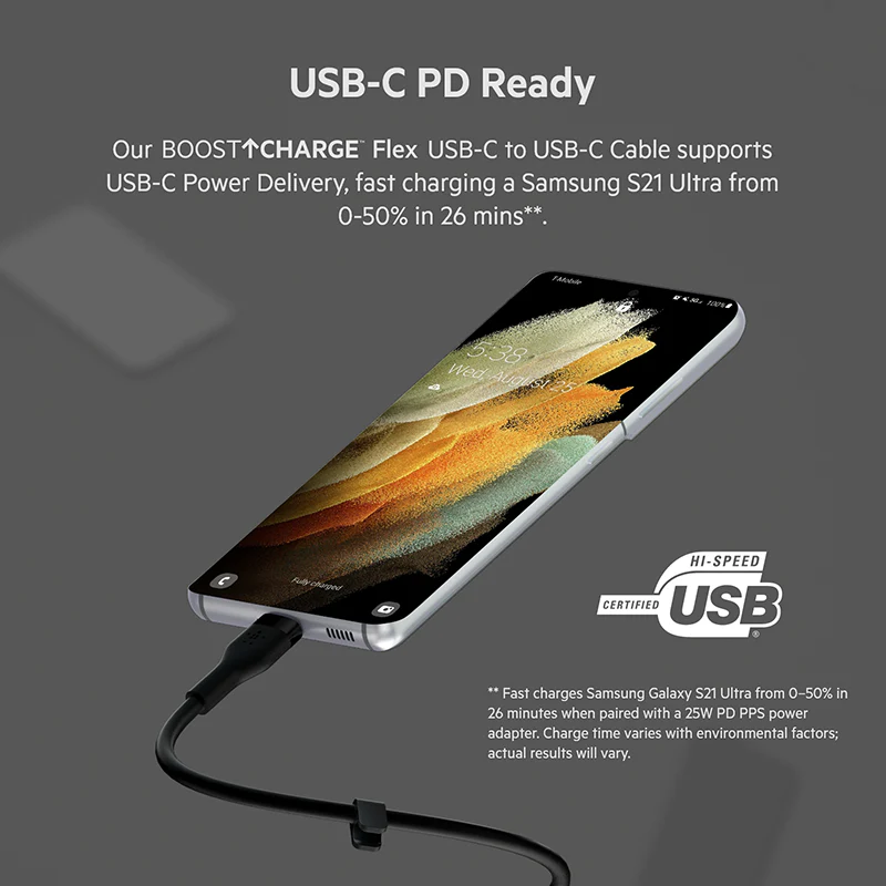 Belkin CAB009bt1MBK BoostCharge Flex USB-C to USB-C Cable (Black, 1M) - Image 3