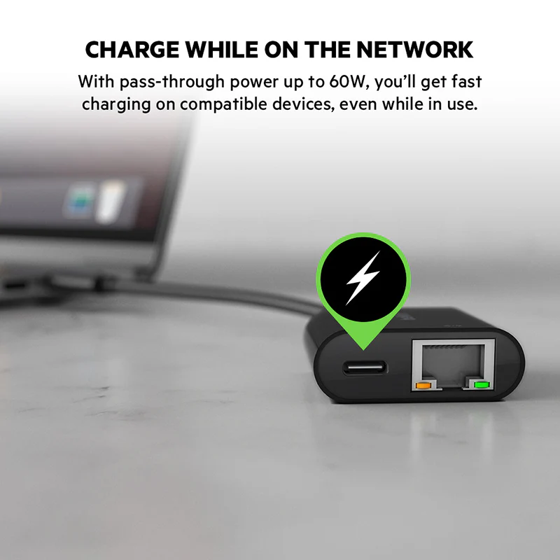 Belkin INC001btBK USB-C to Ethernet + Charge Adapter - Image 2