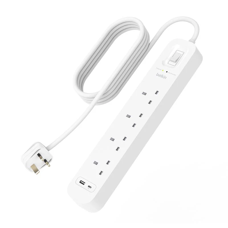 Belkin SRB001af2M 4Way 2M Surge Protection Strip with USB A + C - Image 2