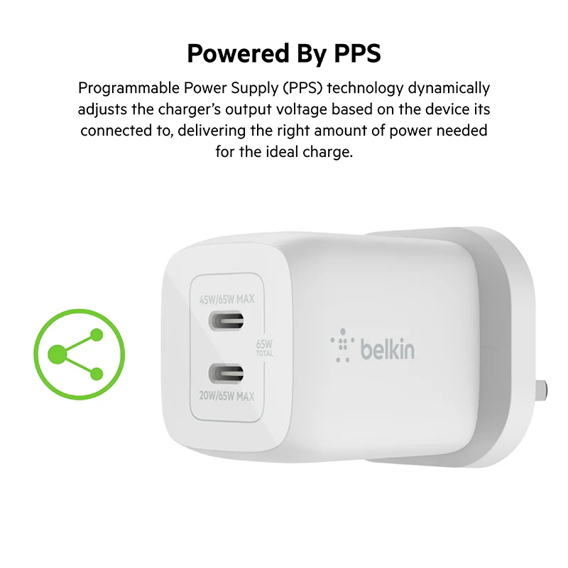 Belkin WCH013myWH BoostCharge Pro Dual USB-C GaN Wall Charger with PPS 65W - Image 5