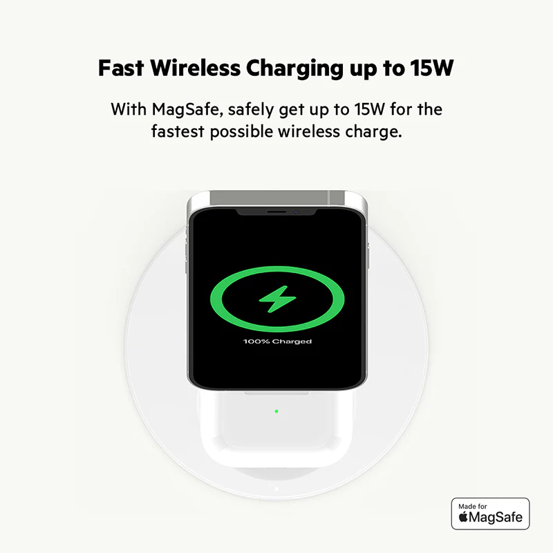 Belkin WIZ010myWH BoostCharge Pro 2in1 Wireless Charger Stand with MagSafe 15W + adapter (White)