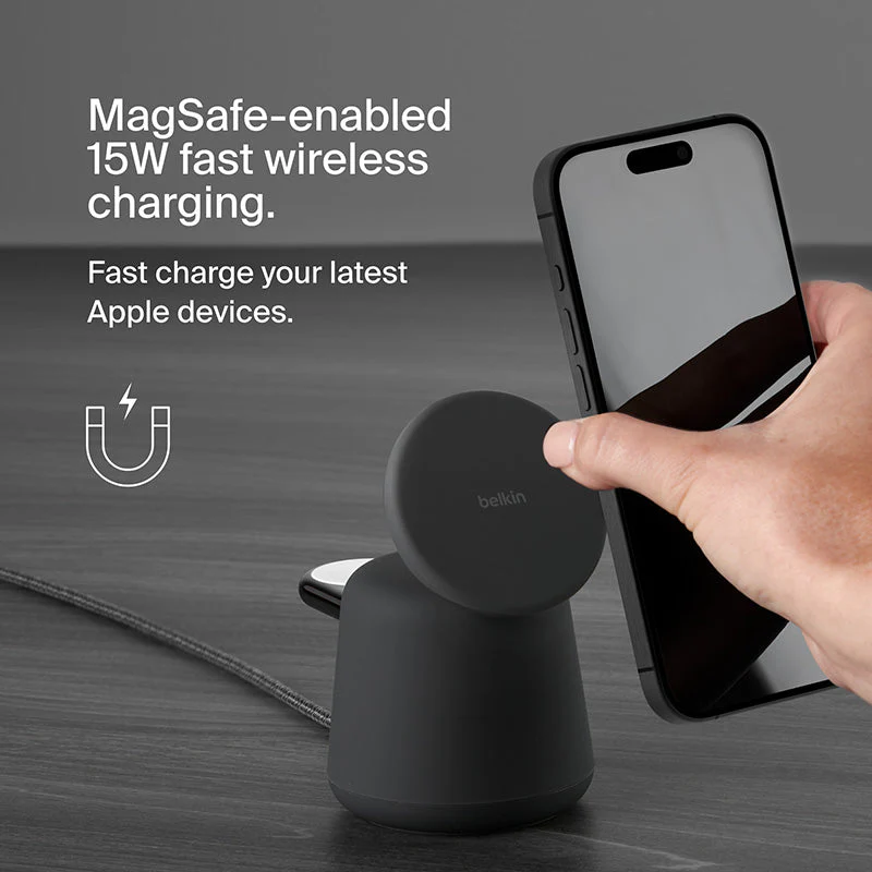 Belkin WIZ020btH36 BoostCharge Pro 2-in-1 Wireless Charging Dock with MagSafe 15W (Charcoal) - Image 5